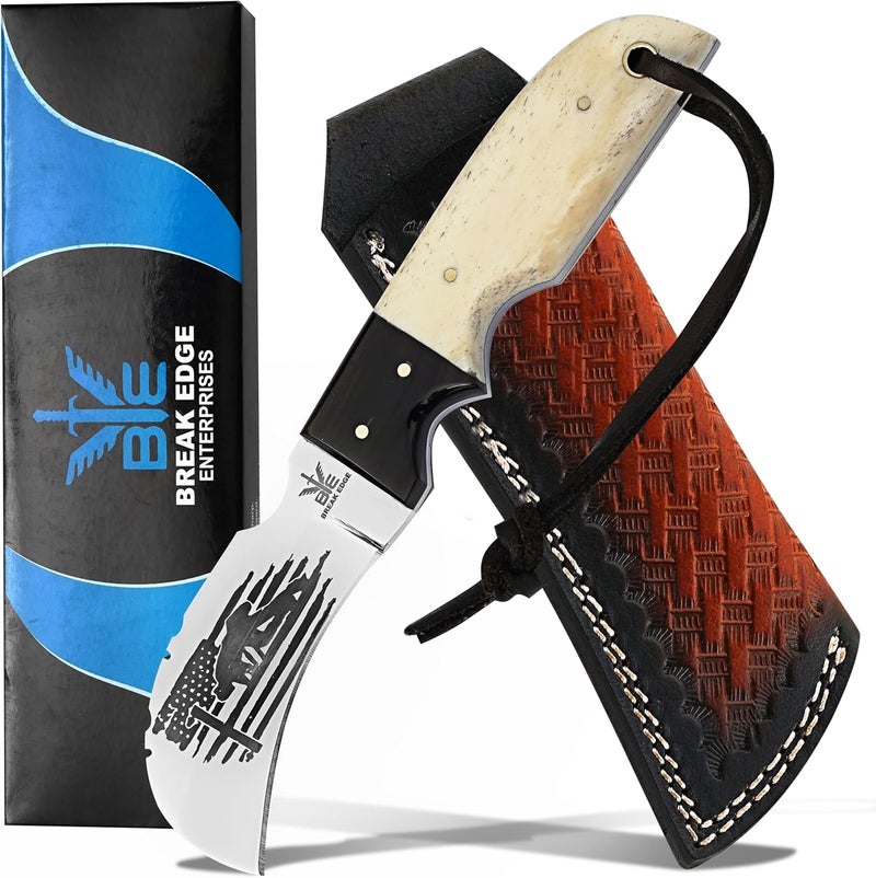 BE BREAK EDGE Handmade Stainless Steel Lineman’s Hawkbill knife with Leather sheath, Heavy Duty Utility Knife blade Electrician Wire Skinning knife for professional, - Image 1